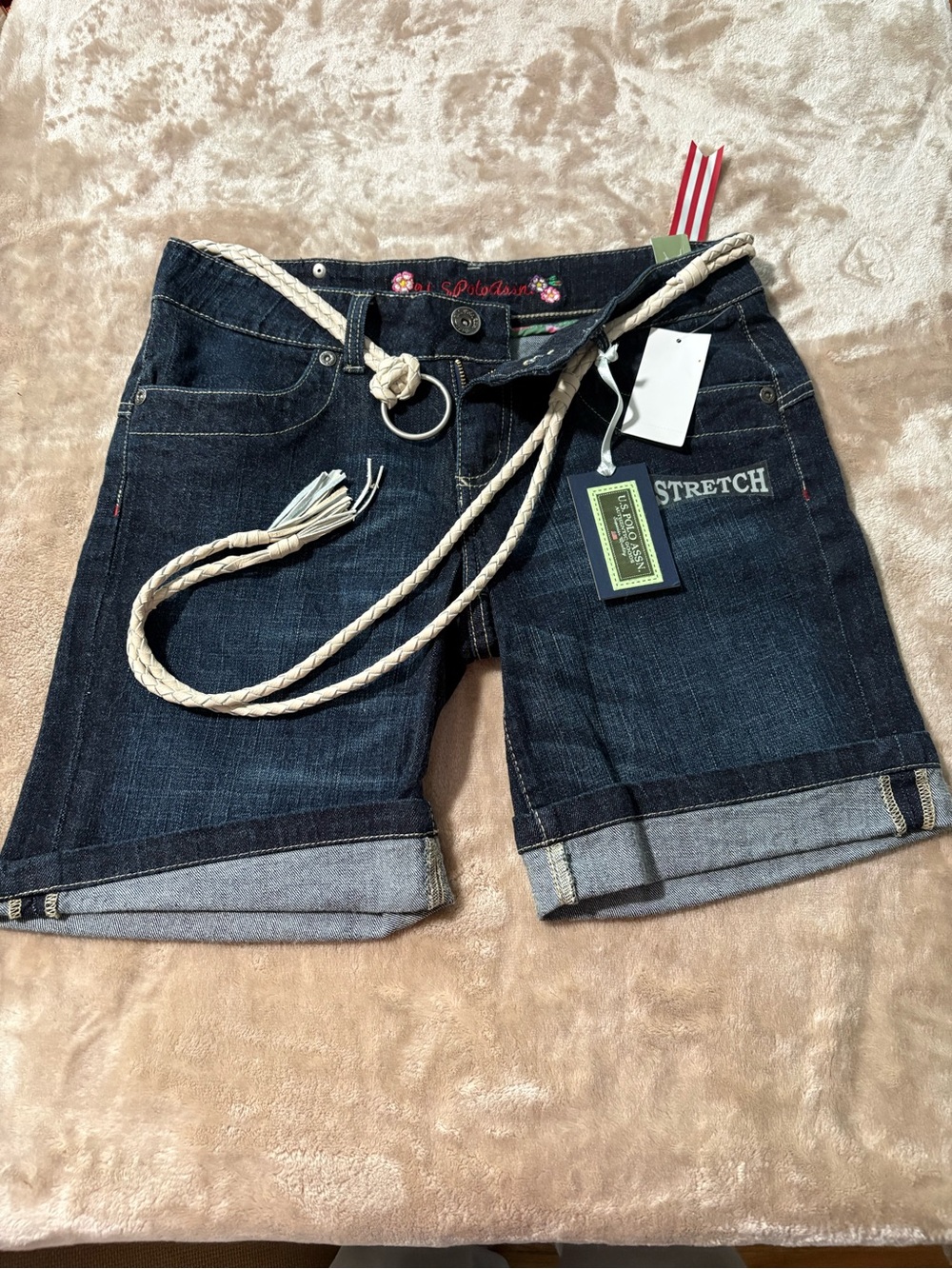 NWT U.S. Polo Assn. Juniors Stretch Denim Shorts with Braided Belt Size 9/10